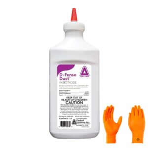 d-fense dust 1 lbs - water resistant, 8 month control, targets: ants, roaches, bed bugs, scorpions, spiders and more with usa supply gloves and pest identification card