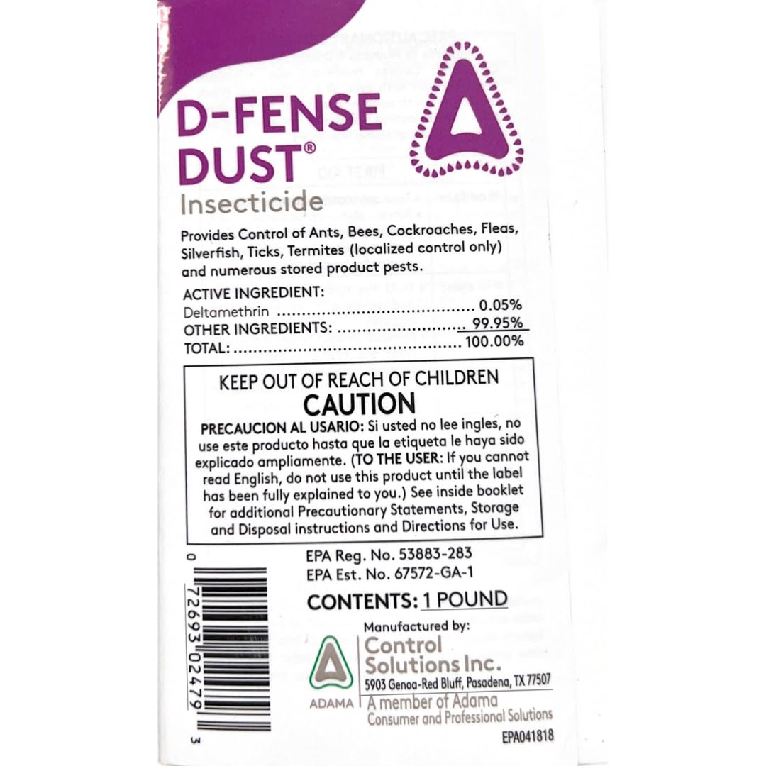 D-Fense Dust 1 lbs - Water Resistant, 8 Month Control, Targets: Ants, roaches, Bed Bugs, Scorpions, Spiders and More with USA Supply Gloves and Pest Identification Card