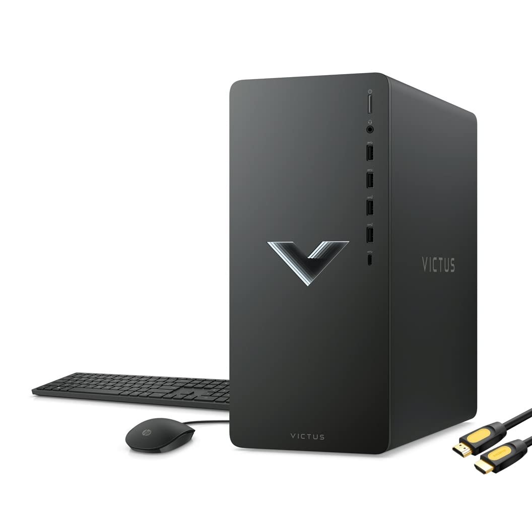 HP Victus 15L Gaming Desktop, AMD Ryzen 5 5600G(6 Cores up to 4.4GHz), AMD Radeon RX 6400, 64GB RAM, 1TB PCIe SSD+1TB HDD, USB-C, HDMI/DP, RJ45, PDG HDMI, Mica Silver, Win 11