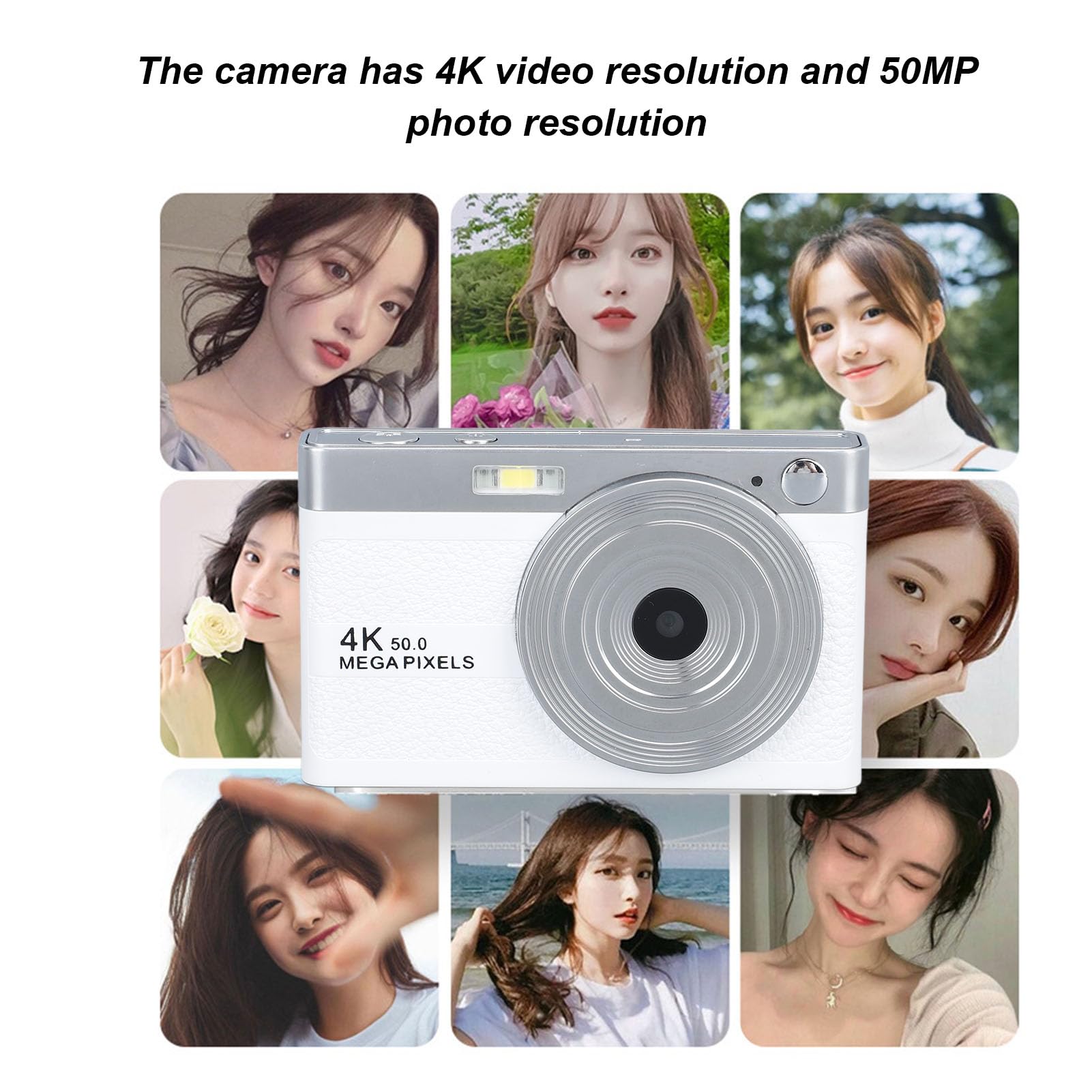 Digital Camera, FHD 50MP Compact Point and Shoot Camera with 16X Zoom, Autofocus CMOS Image Sensor Portable Video Cameras for Teens Students Boys Girls