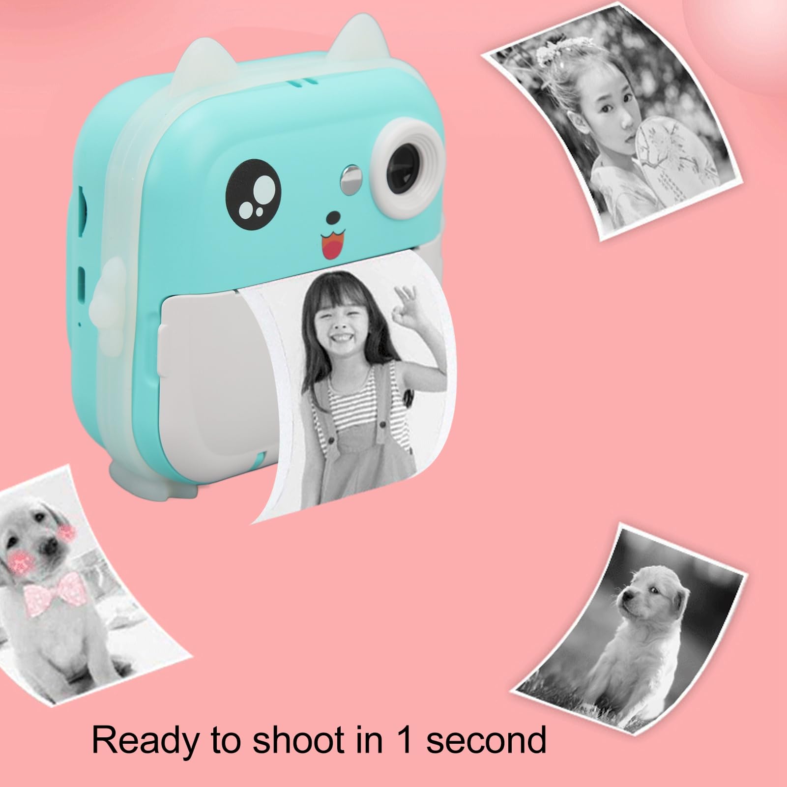 Kids Camera, Cartoon Smart KidsCamera, Portable Cute Print Kids Digital Selfie Camera Toys, Thermal Print Digital Mini Camera for 3 4 5 6 7 8 9 Year Old Girls and (Blue)