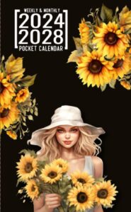 2024-2028 pocket calendar for purse: small 5 year monthly and weekly organizer january 2024 to december 2028 (60 months) with holidays and inspirational quotes - beautiful girl with sunflower cover