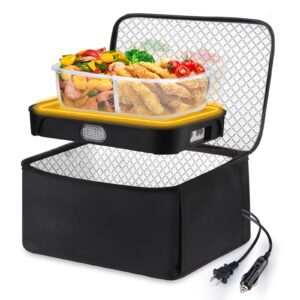 kabbas portable microwave food warmer, 80w fast heating personal mini portable oven electric lunch box, 12v/24v/110v heated lunch box for reheating and cooking food in car truck work camping