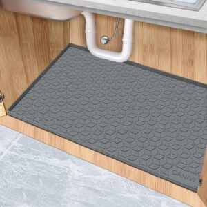 canivi kitchen organizers and storage, 34" x 22" under sink mat waterproof silicone under sink tray for kitchen & laundry cabinets, cabinet protector, under sink liner for drips, leaks, spills (grey)