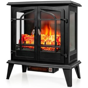 oralner electric fireplace heater 25-inch, freestanding fireplace stove with realistic 3d flame effect, overheat protection, portable fireplace for living room，bedroom, 1400w, black