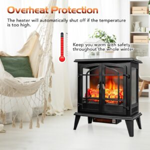 ORALNER Electric Fireplace Heater 25-Inch, Freestanding Fireplace Stove with Realistic 3D Flame Effect, Overheat Protection, Portable Fireplace for Living Room，Bedroom, 1400W, Black