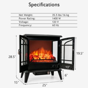 ORALNER Electric Fireplace Heater 25-Inch, Freestanding Fireplace Stove with Realistic 3D Flame Effect, Overheat Protection, Portable Fireplace for Living Room，Bedroom, 1400W, Black