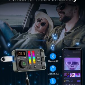 LENCENT Bluetooth 5.3 Car FM Transmitter, Hi-Fi Treble & Bass Music Player, PD20W QC18W Fast Car Charger, Radio Bluetooth Car Adapter with Dual Mics for Hands-Free Call, Siri&Google, U Disk/3.5mm AUX