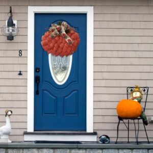 40 cm Pumpkin Wreath for Front Door,Fall Burlap Wreaths Decor with Bows and Berries,Autumn Cute Pumpkin Garland Suitable for Fall Halloween Christmas Thanksgiving Wall Home Decoration