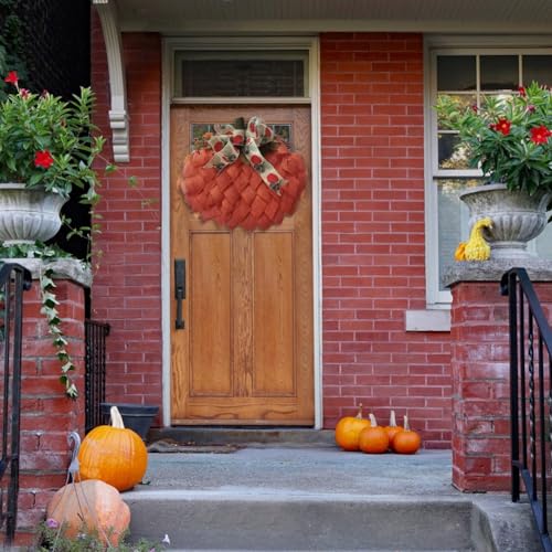 40 cm Pumpkin Wreath for Front Door,Fall Burlap Wreaths Decor with Bows and Berries,Autumn Cute Pumpkin Garland Suitable for Fall Halloween Christmas Thanksgiving Wall Home Decoration