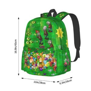 lyneeo Green Plants Backpack Lightweight Durable Zombies Laptop Bag Large Capacity Bookbag Adjustable Strap For Vacations Travel Camping Casual Backpack Gift For Women Men