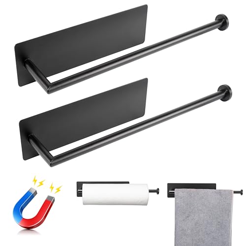 RedCall 2 Pack Magnetic Paper Towel Holder for Fridge,Black Kitchen Towel Holder for Refrigerator/BBQ Grills/Griddles Toolbox/RV,Powerful Magnetic Towel Bar,Kitchen Bathroom Organizers and Storage