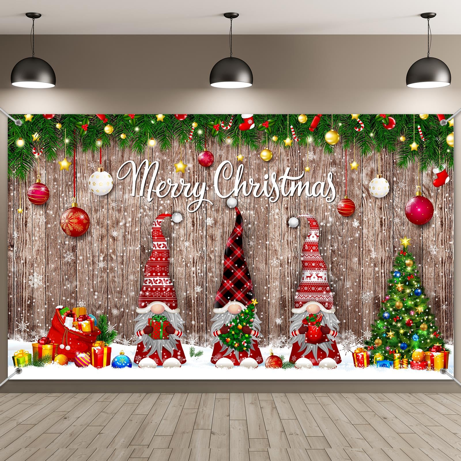 Christmas Backdrop Merry Christmas Party Decoration Christmas Photo Banner Signs Xmas Photography Background Photo Props for Winter New Year Xmas Eve Family Party Decoration Supplies (Gnome)