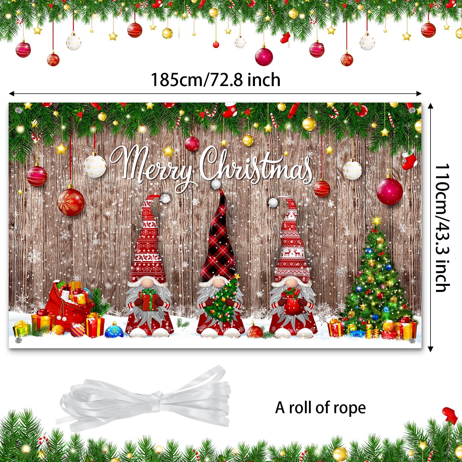 Christmas Backdrop Merry Christmas Party Decoration Christmas Photo Banner Signs Xmas Photography Background Photo Props for Winter New Year Xmas Eve Family Party Decoration Supplies (Gnome)