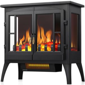 havato electric fireplace heater, freestanding fireplace heater with realistic flame, overheating safety protection, indoor space heater(24 inch, black)