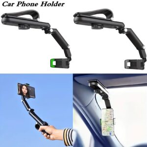 Rotatable and Retractable Car Phone Holder - 2024 New 1080° Multifunction Sun Visor Universal 360 Rotating Cell Phone Holder Mobile Mount for Vehicle Rear View Mirror (A1)