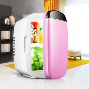 roltin mini fridge mini fridge cooler & warmer 6l capacity, compact, portable and quiet for car home office dorm skincare cosmetics(color:white) (pink)