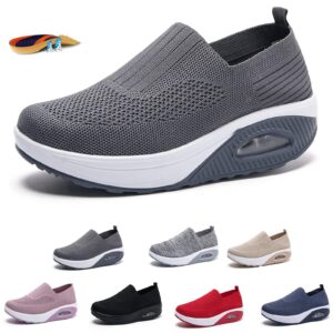 women mesh air cushion orthopedic diabetic walking shoes slip-on platform sneakers breathable lightweight with arch support wedge rocker shoes (dark gray,7,women,7)