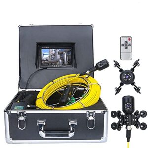 temkin pipe inspection camera 7-inch monitor 1080p hd dual camera lens drain sewer pipeline industrial endoscope pipe inspection video camera, easy to use,50m/50m