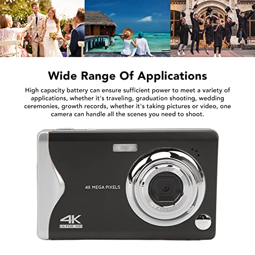 HD Digital Camera, 3.0in LCD, 48MP, 4K Video, 16X Zoom, Anti Shake, Beauty Mode, Portable with Fill Light for Teens Kids Beginners (Black)