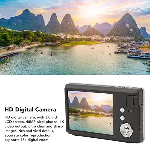 HD Digital Camera, 3.0in LCD, 48MP, 4K Video, 16X Zoom, Anti Shake, Beauty Mode, Portable with Fill Light for Teens Kids Beginners (Black)