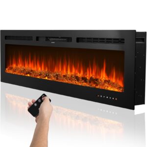 clevich 60 inches electric fireplace insert and wall mounted with multicolor flame,750w/1500w fireplace heater low noise,fire place for the living room,touch screen remote control with timer,black