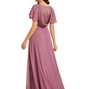 Ever-Pretty Women's Elegant Chiffon Appliques A Line V Neck High Slit Bridesmaid Dress Orchid US12