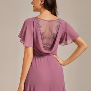 Ever-Pretty Women's Elegant Chiffon Appliques A Line V Neck High Slit Bridesmaid Dress Orchid US12