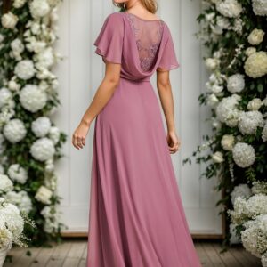 Ever-Pretty Women's Elegant Chiffon Appliques A Line V Neck High Slit Bridesmaid Dress Orchid US12