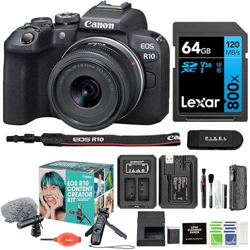 Canon EOS R10 Mirrorless Camera with 18-45mm Lens & Content Creator Kit with Advanced Accessory and Travel Bundle | 5331C079 | Canon EOS R10 Mirrorless Camera