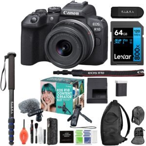 canon eos r10 mirrorless camera with 18-45mm lens & content creator kit with advanced accessory and travel bundle | 5331c079 | canon eos r10 mirrorless camera