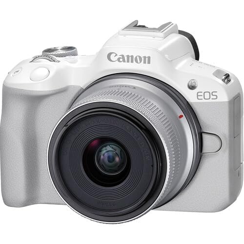 Canon EOS R50 Mirrorless Camera with 18-45MM Lens Kit (White) with Advanced Accessory and Travel Bundle | 5812C012 | canon eos r50