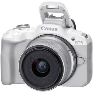 Canon EOS R50 Mirrorless Camera with 18-45MM Lens Kit (White) with Advanced Accessory and Travel Bundle | 5812C012 | canon eos r50