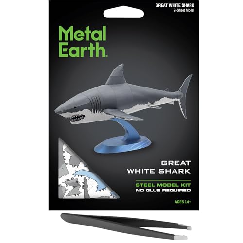 Fascinations Metal Earth Great White Shark 3D Metal Model Kit Bundle with Tweezers