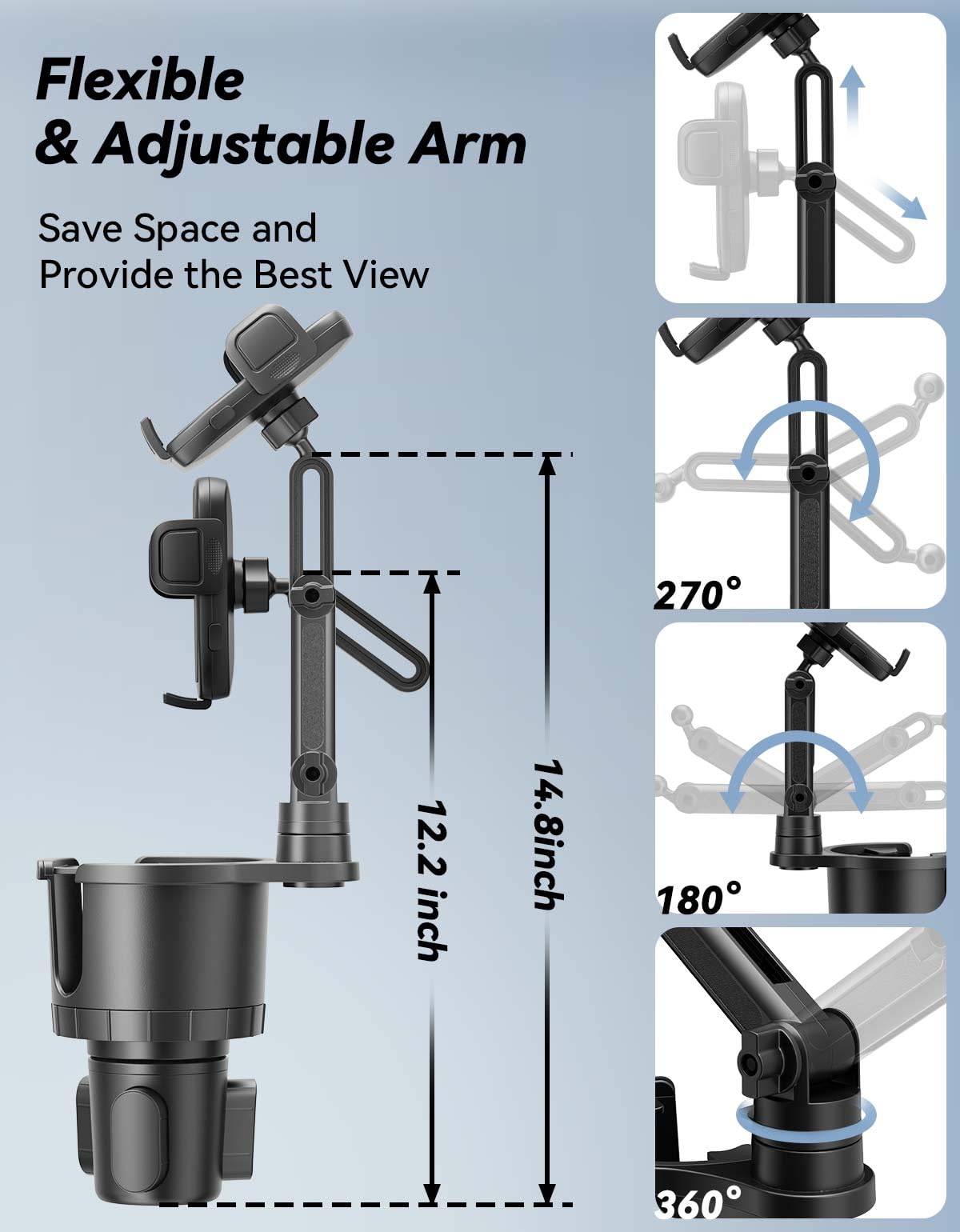 WAVECUER Cup Holder Phone Mount for Car, Phone Cup Holder for Car iPhone with Expandable Base, Compatible with iPhone Samsung All Phones (1 Pack)