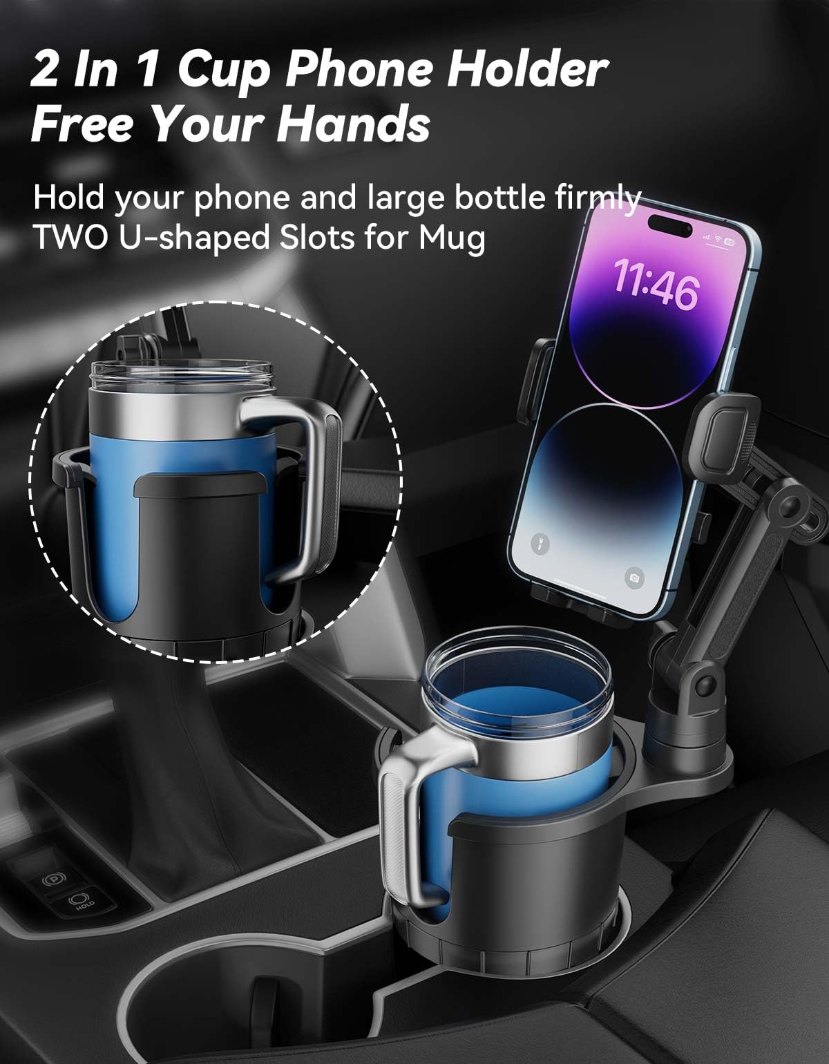 WAVECUER Cup Holder Phone Mount for Car, Phone Cup Holder for Car iPhone with Expandable Base, Compatible with iPhone Samsung All Phones (1 Pack)