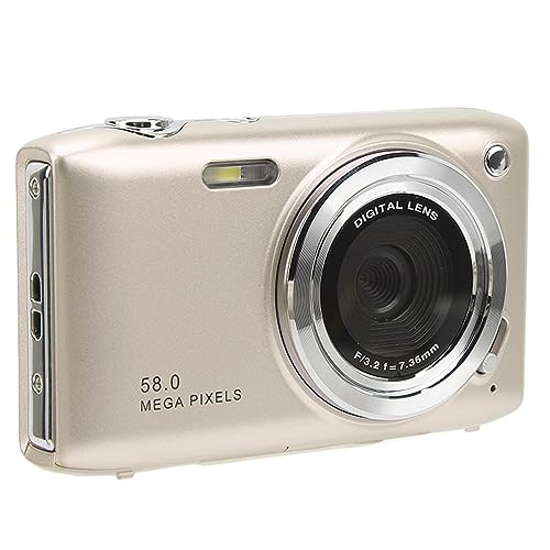 4K Digital Camera, 58MP 16X Zoom Auto Focus Vlogging Camera, Kids Compact Camera with 2.88Inch HD TFT Screen, Face Recognition, Timing Function, Fixed Focus Macro (Gold Color)