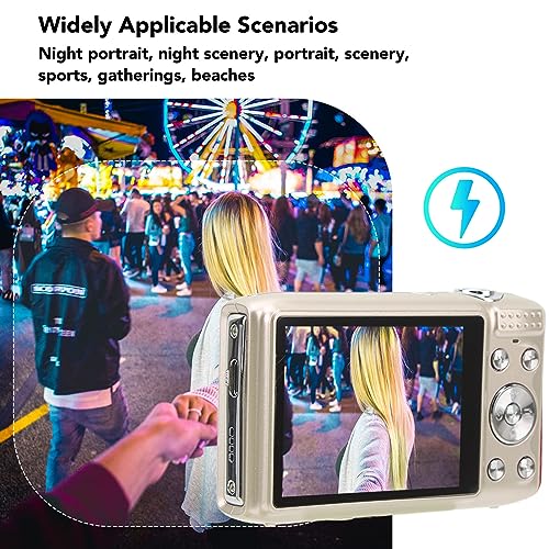 4K Digital Camera, 58MP 16X Zoom Auto Focus Vlogging Camera, Kids Compact Camera with 2.88Inch HD TFT Screen, Face Recognition, Timing Function, Fixed Focus Macro (Gold Color)