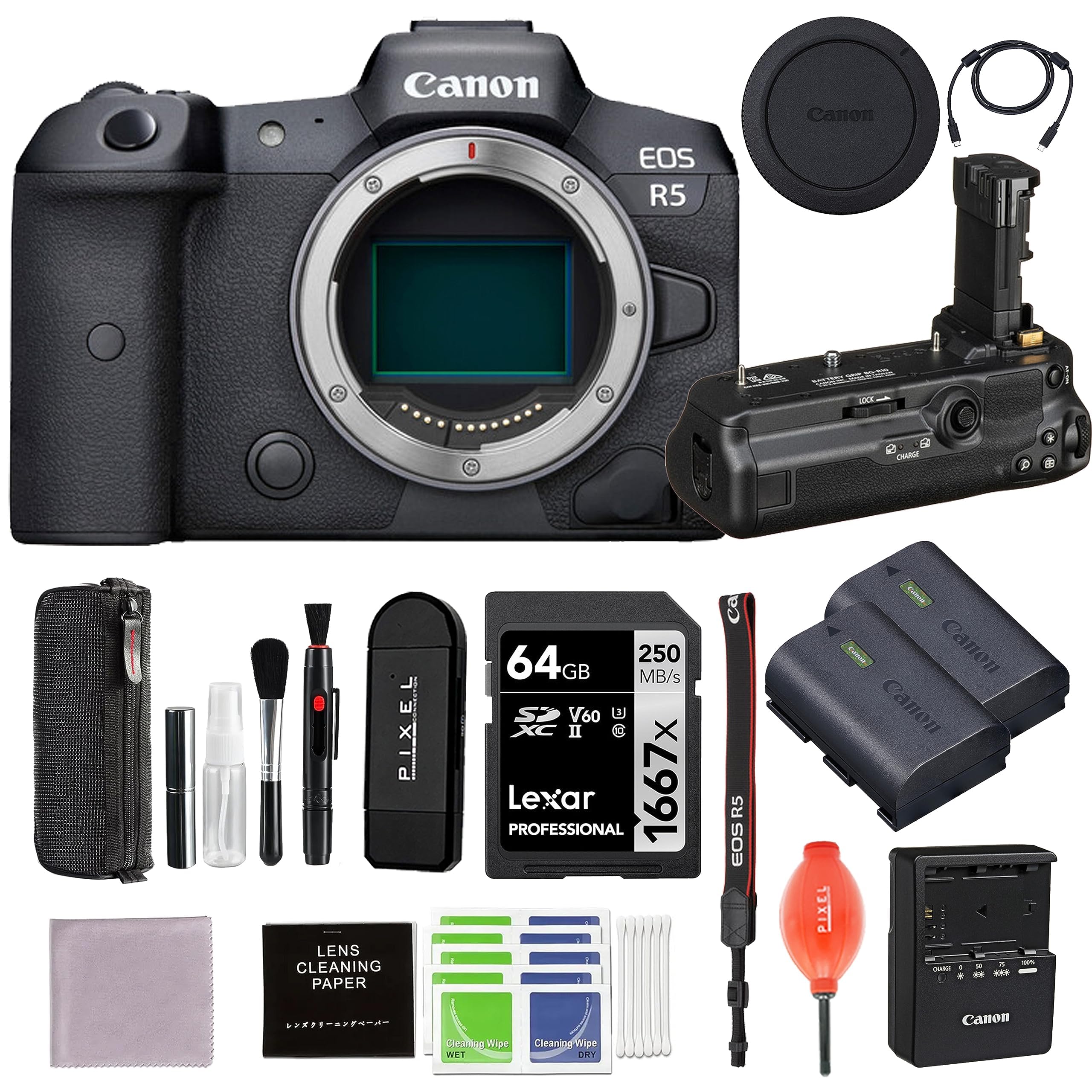 Canon EOS R5 Mirrorless Digital Camera Bundle with BG-R10 Battery Grip and Advanced Accessories | (4147C002 + 4365C001) | Canon eos r5