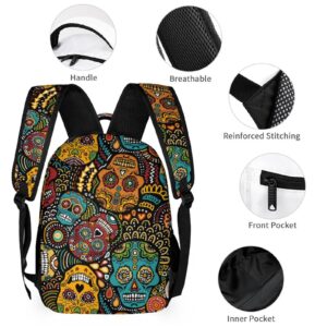 Mexican Sugar Skulls Print Backpack Causal Daypack Lightweight Laptop Backpack for Men Women 12.6 X 5.9 X 16.2 Inch