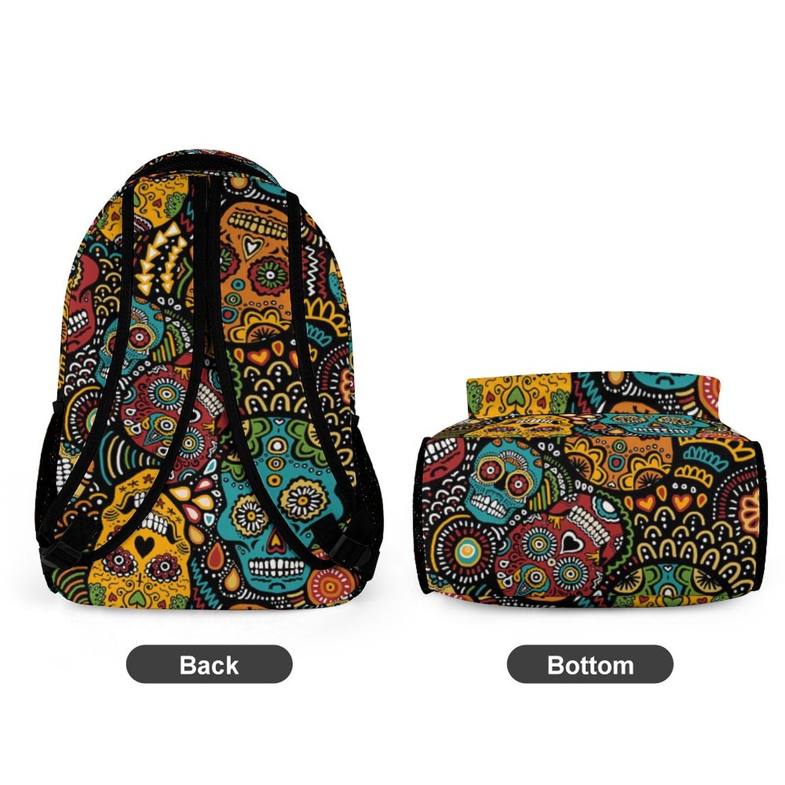 Mexican Sugar Skulls Print Backpack Causal Daypack Lightweight Laptop Backpack for Men Women 12.6 X 5.9 X 16.2 Inch