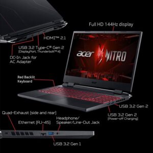 acer Nitro 5 Gaming Laptop, 15.6" FHD IPS 144Hz Display, 12th Gen Intel 12-Core i5-12500H, GeForce RTX 3050, 64GB RAM, 2TB PCIe SSD, Thunderbolt 4, Backlit Keyboard, WiFi6, PDG HDMI Cable, Win 11 Pro