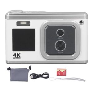 Digital Camera, 4K HD 2 IPS Screen 16X Zoom 50MP and 30MP Compact Digital Camera for Travel (White)