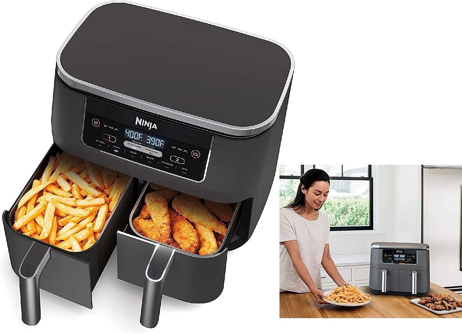 Ninja DZ100 Foodi 4-in-1, 8-qt., 2-Basket Air Fryer with DualZone Technology, DZ100 8-qt BLACK