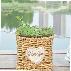 NOLITOY plant pots cover square vases woven flower vase plant pot basket hyacinth planter natural plant pot seagrass flower pot holder hand woven planter storage basket Wooden Straw