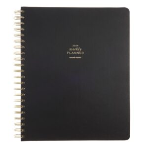russell+hazel 2024 weekly planner, october 2023 - december 2024, office supplies, black vegan leather, includes 190 stickers, 9.125” x 11.25”