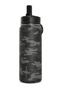 hydrapeak mini 20oz kids water bottle with straw lid, stainless steel double wall insulated water bottle for kids | leak-proof and spill-proof kids water bottle l cold for 24 hrs (black camouflage)