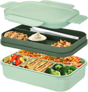 bento box lunch boxes,68oz bento lunch box for adults kids,stackable japanese lunchbox with 8 compartments,leak proof meal prep container box with cutlery set,microwave dishwasher safe (green)
