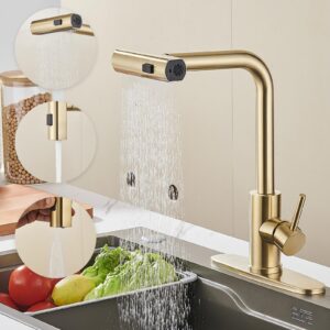 avsiile kitchen faucet with pull down sprayer, brushed gold waterfall touch single hole handle stainless steel kitchen sink faucets, commercial modern faucets for kitchen sinks with pull-down sprayer