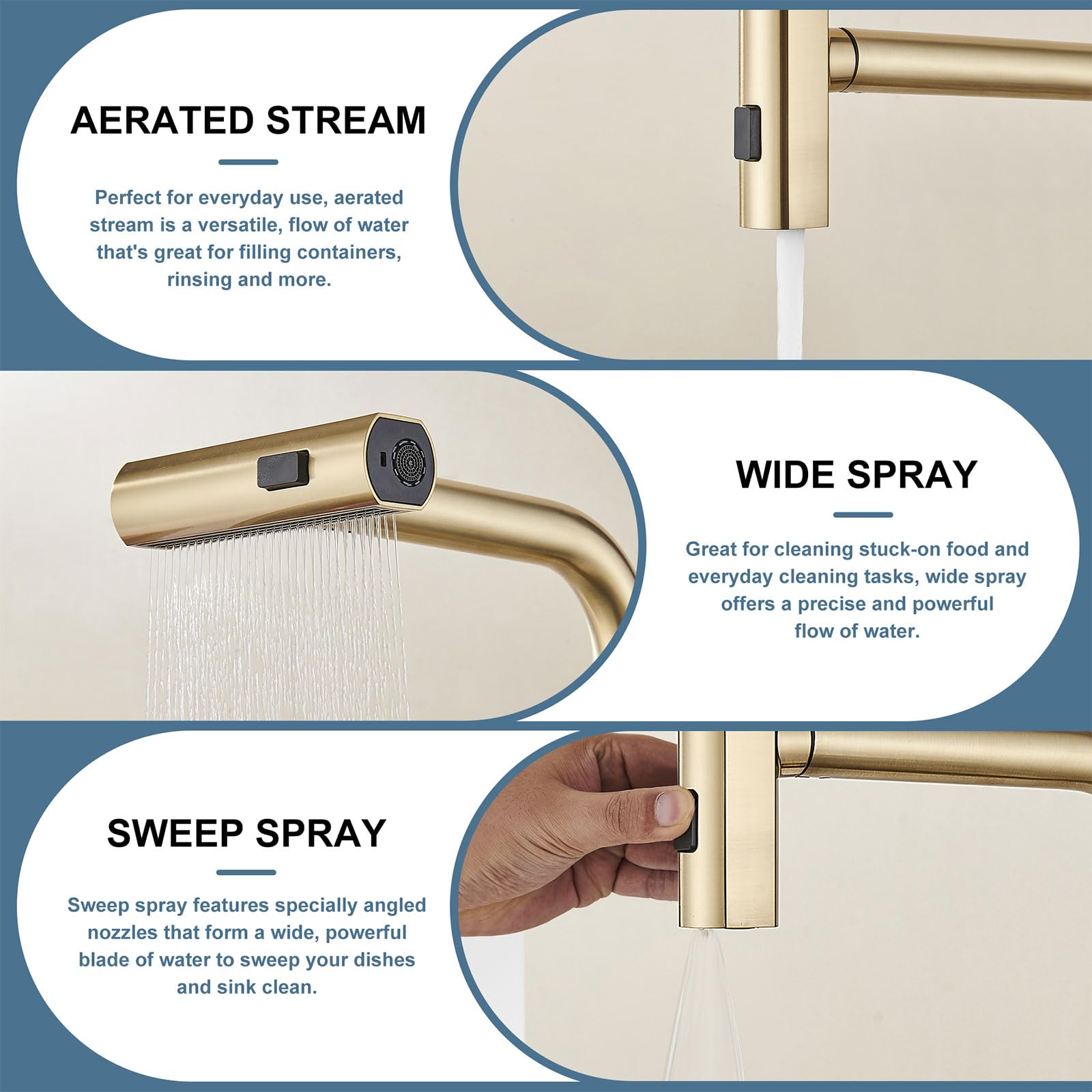 AVSIILE Kitchen Faucet with Pull Down Sprayer, Brushed Gold Waterfall Touch Single Hole Handle Stainless Steel Kitchen Sink Faucets, Commercial Modern Faucets for Kitchen Sinks with Pull-Down Sprayer